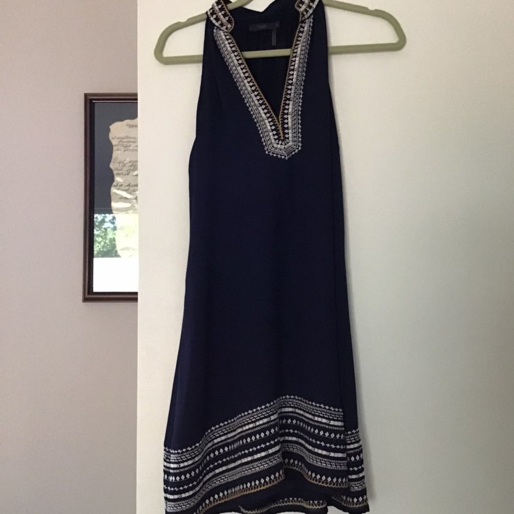 THML Navy Midi Dress with White Embroidered Trim
